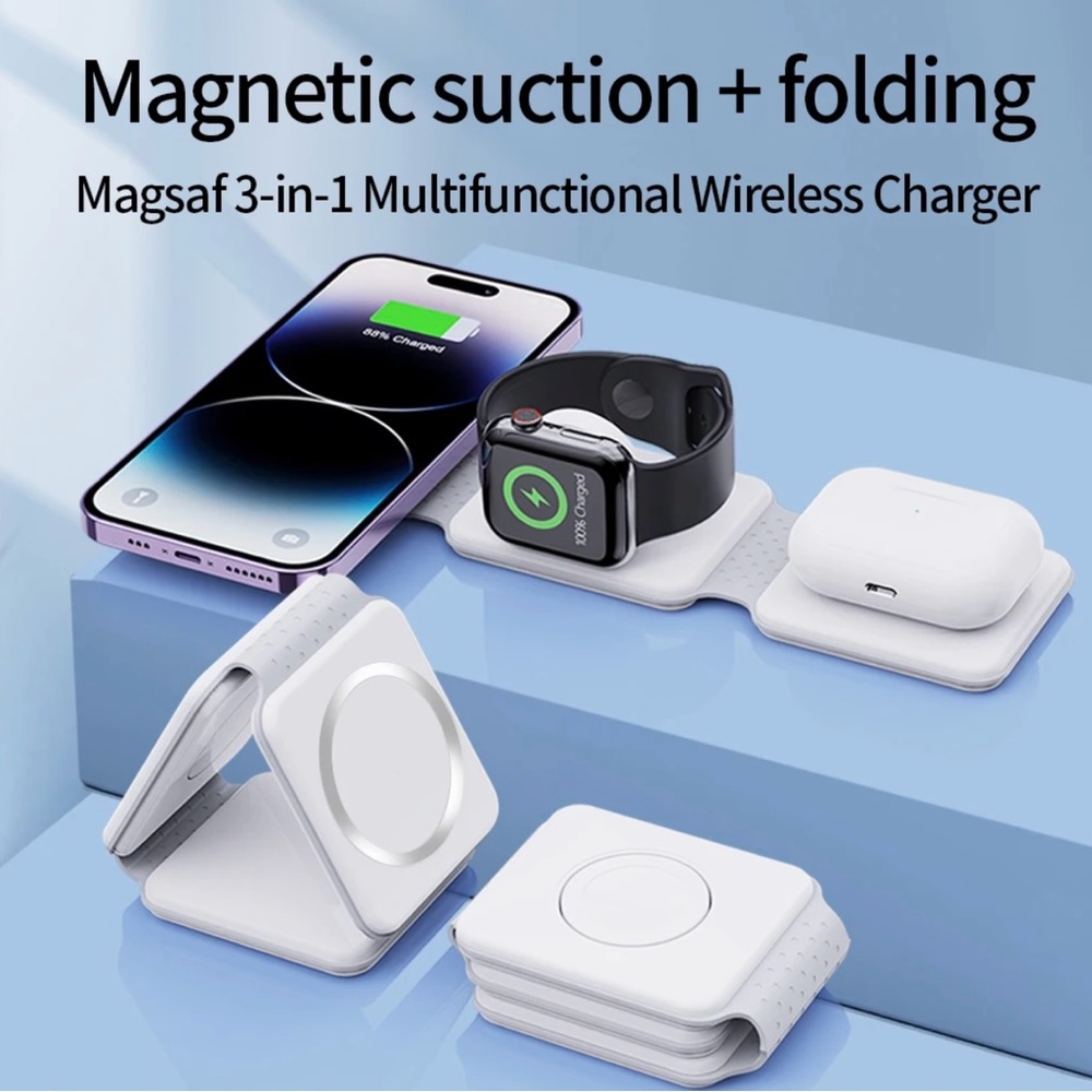 New 3-in-1 Multifunctional Wireless Charger, Magnetic Suction + Folding